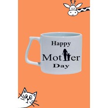 Happy Mother Day Anneler Günün Kutlu Olsun Erkek Çocuk Tasarım Baskılı Beyaz Lüks Sap Kupa Bardak