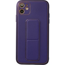 Newface  Apple iPhone 12 Kılıf Coco Deri Standlı Kapak - Mor Ferrg