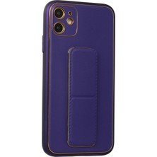 Newface  Apple iPhone 12 Kılıf Coco Deri Standlı Kapak - Mor Ferrg