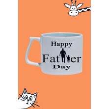 Happy Father Day Erkek Çocuk Babalar Günü Tasarım Baskılı Beyaz Lüks Sap Kupa Bardak