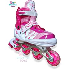Brother Toys Çocuk Pateni Işıklı Numara Ayarlanabilen 2+2 ve 2+1+1 Teker Pembe Paten Çantalı