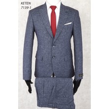 Keten Pileli Pantolon  Slim Fit Sivri  Yaka-Çift Yırtmaç Fileli Astar Drop 6  Takım Elbise