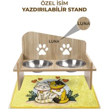Ahşap Özel İsim Baskılı, Kare Kedi Köpek Mama Su Kabı Standı, Metal Suluk, Kedi Köpek Halısı