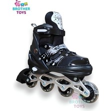 Brother Toys Çocuk Pateni Işıklı Numara Ayarlanabilen 2+2 ve 2+1+1 Teker Siyah Paten Çantalı