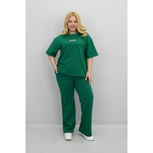 Kadın Büyük Beden Kısa Kollu Etiket Detaylı Bol Paça Eşofman Takımı 8196-25