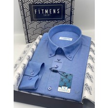 Fitmens Erkek Slim Fit Uzun Kol Pamuklu Hediye Kutulu Gömlek - Saks Mavi