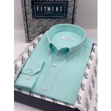 Slim Fit Uzun Kol Pamuklu Hediye Kutulu Kolay Ütülenebilir Erkek Gömlek FS-002225 - Mint