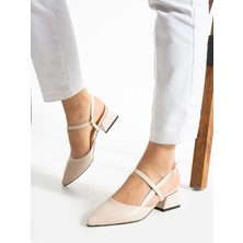 Albishoes Kadın Kare Topuk 4 cm Tokalı Şerit Bant Arkası Açık Sivri Burun Şık Günlük Kadın Ayakkabı
