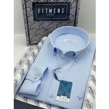 Fitmens Erkek Slim Fit Uzun Kol Pamuklu Hediye Kutulu Gömlek - Buz Mavi