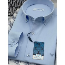 Fitmens Erkek Slim Fit Uzun Kol Pamuklu Hediye Kutulu Gömlek - Buz Mavi
