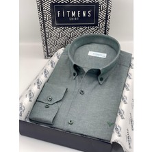 Slim Fit Uzun Kol Pamuklu Hediye Kutulu Kolay Ütülenebilir Erkek Gömlek FS-002225 - Yeşil