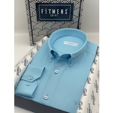 Slim Fit Uzun Kol Pamuklu Hediye Kutulu Kolay Ütülenebilir Erkek Gömlek FS-002225 - Turkuaz