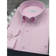 Slim Fit Uzun Kol Pamuklu Hediye Kutulu Kolay Ütülenebilir Erkek Gömlek FS-002225 - Pembe