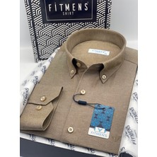 Slim Fit Uzun Kol Pamuklu Hediye Kutulu Kolay Ütülenebilir Erkek Gömlek FS-002225 - Kahverengi