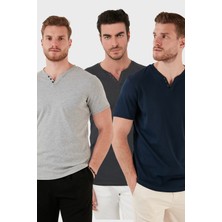 Buratti Pamuklu Düğme Detaylı Slim Fit V Yaka 3'lü Paket T Shirt Erkek T SHİRT 5902122S3