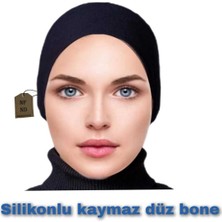 Silikonlu Düz Bone Kaymayan Tesettür Hijab Iç Bone Dikişsiz Siyah