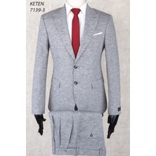 Keten Pileli Pantolon  Slim Fit Sivri  Yaka-Çift Yırtmaç Fileli Astar Drop 6  Takım Elbise