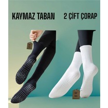 NF ND ENEFENDİ 2 Çift Yoga Pilates Çorabı Kadın Silikon Kaymaz Taban Pamuk Soket Tenis Çorap Altı Havlu Siyah Beyaz