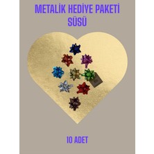 NF ND ENEFENDİ 10 Adet 6cmhediye Paketi Süsü Parlak Metalik Renkte Karışık Fiyonk Yıldız Süs Rafya Yapışkanlı