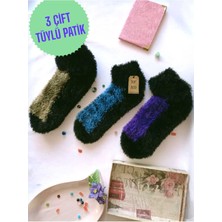 NF ND ENEFENDİ 3 Çift Tüylü Kışlık Termal Patik Dikişsiz Çorap Mor Mavi Yeşil Erkek Kadın Ev-Parti Çorabı 36-41