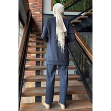 Julude Ön Taşlı Bisiklet Yaka Büyük Beden Tesettür Tunik Pantolon Ikili Takım P-00016528