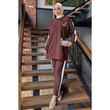 Julude Büyük Beden Renk Garnili Taş Işlemeli Tunik Pantolon Tesettür Ikili Takım P-00016556