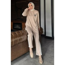 Julude Büyük Beden Renk Garnili Taş Işlemeli Tunik Pantolon Tesettür Ikili Takım P-00016556