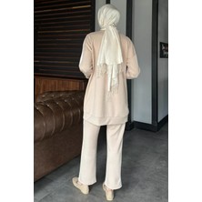 Julude Büyük Beden Renk Garnili Taş Işlemeli Tunik Pantolon Tesettür Ikili Takım P-00016556