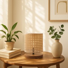 Homing Rattan Mini Abajur Bej Ahşap Malzeme ile Salon Kullanımı için Şık Tasarım
