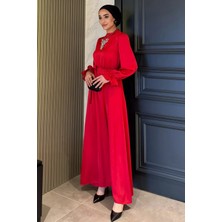 Julude Kol Lastikli Tesettür Saten Abiye Elbise P-00016357