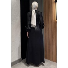 Julude Kol Lastikli Tesettür Saten Abiye Elbise P-00016357