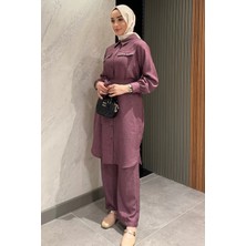 Julude Kadın Inci ve Taş Işlemeli Kuşak Detaylı Tunik Pantolon Tesettür Ikili Takım P-00016353