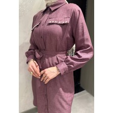 Julude Kadın Inci ve Taş Işlemeli Kuşak Detaylı Tunik Pantolon Tesettür Ikili Takım P-00016353