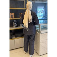Julude Kadın Taş Işlemeli Kuşaklı Tesettür Kot Tunik Pantolon Ikili Takım P-00016354