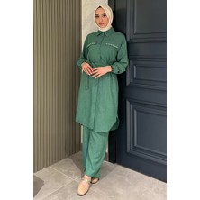 Julude Kadın Inci ve Taş Işlemeli Kuşak Detaylı Tunik Pantolon Tesettür Ikili Takım P-00016353