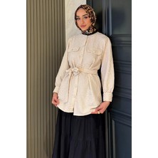 Julude Kadın Kabartma Desenli Kuşak Detaylı Tesettür Gömlek Tunik P-00016352