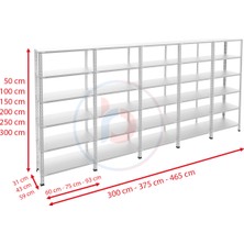 Rafburada 6 Katlı 5'li Bitişik Galvaniz Çelik Raf.depo,dosya Raf 0.70 MM-31X60-200CM