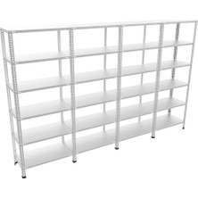 Rafburada 6 Katlı 4'lü Galvaniz Çelik Raf - Depo, Arşiv, Kiler, Dosya, Market Rafı - 43x60 cm-200 cm-0.70 mm
