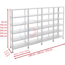 Rafburada 6 Katlı 4'lü Galvaniz Çelik Raf - Depo, Arşiv, Kiler, Dosya, Market Rafı - 43x60 cm-200 cm-0.70 mm