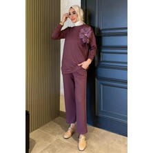 Julude Yaka Çiçek Detaylı Tunik Pantolon Tesettür Ikili Takım P-00015931