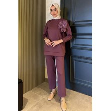 Julude Yaka Çiçek Detaylı Tunik Pantolon Tesettür Ikili Takım P-00015931
