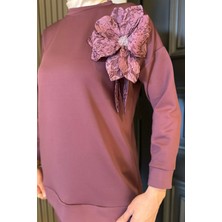 Julude Yaka Çiçek Detaylı Tunik Pantolon Tesettür Ikili Takım P-00015931