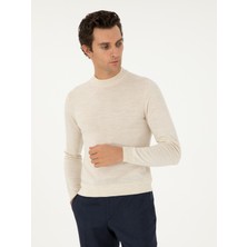 Cacharel Erkek Bej Slim Fit Yün Karışımlı Çeyrek Balıkçı Yaka Basic Triko Kazak 50296402-VR011