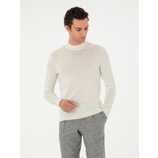 Cacharel Erkek Ekru Slim Fit Kaşmir İpek Karışımlı Çeyrek Balıkçı Yaka Triko Kazak 50296503-VR019