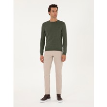 Cacharel Erkek Haki Slim Fit Yün Karışımlı Bisiklet Yaka Basic Triko Kazak 50293301-VR027