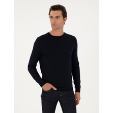 Cacharel Erkek Lacivert Slim Fit Yün Karışımlı Bisiklet Yaka Basic Triko Kazak 50293301-VR033