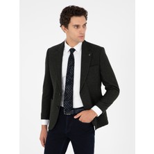 Cacharel Erkek Koyu Yeşil Slim Fit Yün Karışımlı Flanel Ceket 50290532-VR079