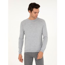 Cacharel Erkek Açık Gri Slim Fit Bisiklet Yaka Yün Karışımlı Basic Triko Kazak 50293301-VR001