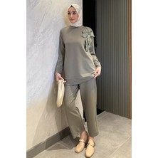 Yaka Çiçek Detaylı Tunik Pantolon Tesettür Ikili Takım P-00015931