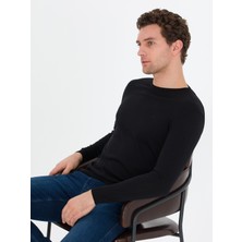 Cacharel Erkek Siyah Slim Fit Bisiklet Yaka Basic Triko Kazak 50259680-VR046